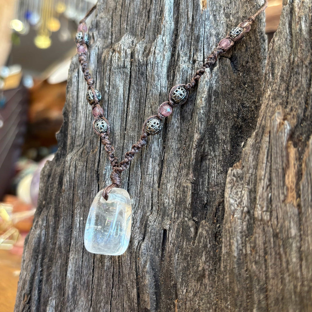 Handmade Clear Quartz Macrame Necklace