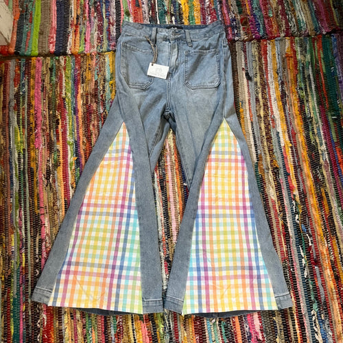 Upcycled Flared Denim Jeans ~ Festival ~ 70s Style ~