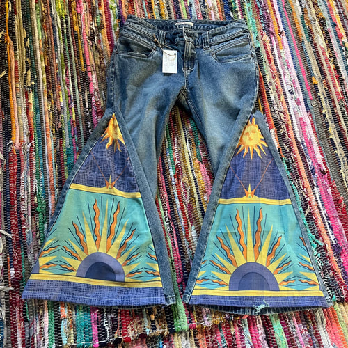 Upcycled Flared Denim Jeans ~ Festival ~ 70s Style ~