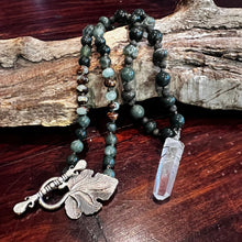 Load image into Gallery viewer, Heart Chakra Handmade Beaded Necklace ~ Clear Quartz, Lava &amp; Indian Agate