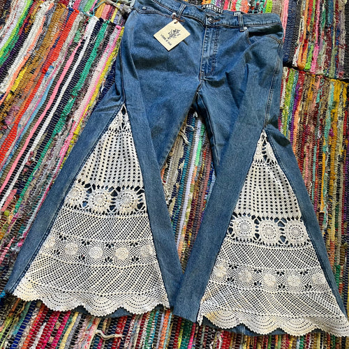 Upcycled Flared Denim Jeans ~ Festival ~ 70s Style ~