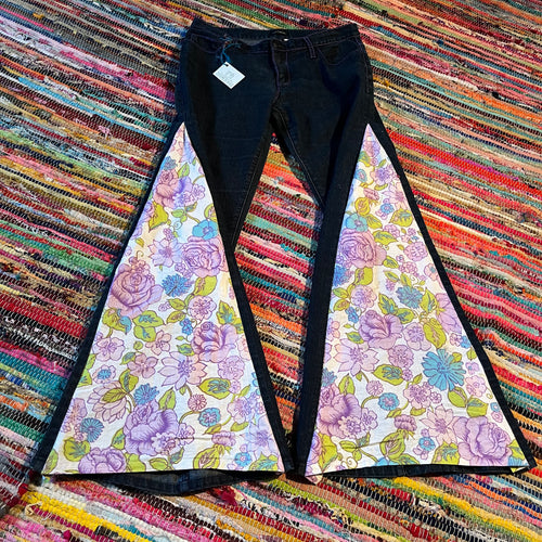 Upcycled Flared Denim Jeans ~ Festival ~ 70s Style ~