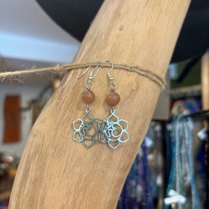 Sunstone and Om charm Handmade Drop Earrings