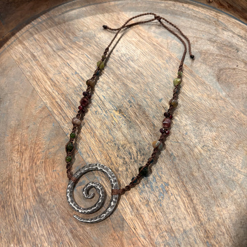 Handmade Agate & Garnet Macrame Necklace