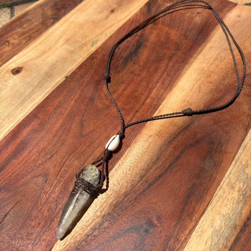 Handmade Clear Quartz and Cowrie shell Macrame Necklace