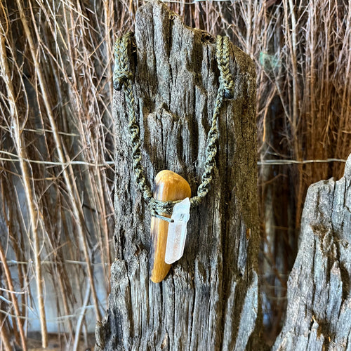 Petrified Wood & Clear Quartz Macrame Necklace