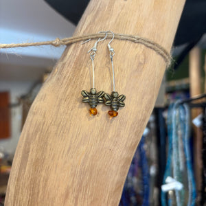 Amber and Bumble Bee charm Handmade Drop Earrings