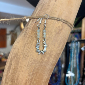 Aquamarine and Mermaid charm Handmade Drop Earrings