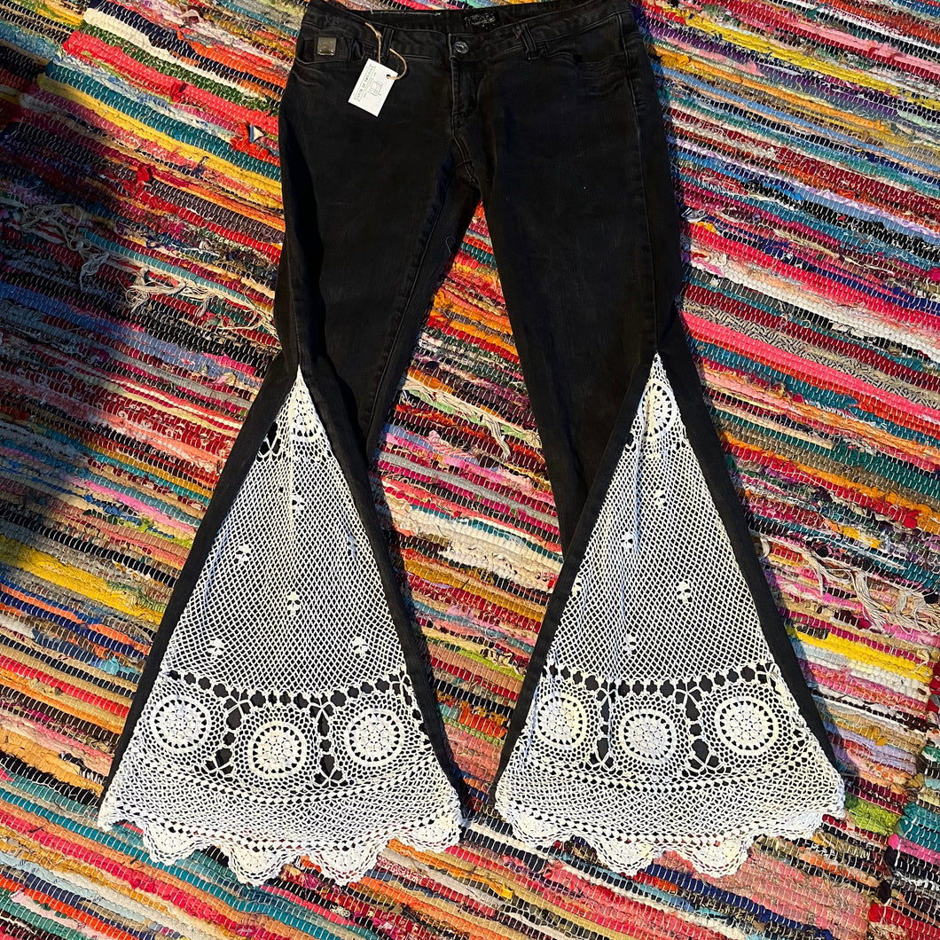 Upcycled Flared Denim Jeans ~ Festival ~ 70s Style ~