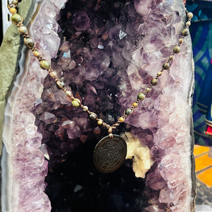 Handmade Shungite & Bloodstone Macrame Necklace