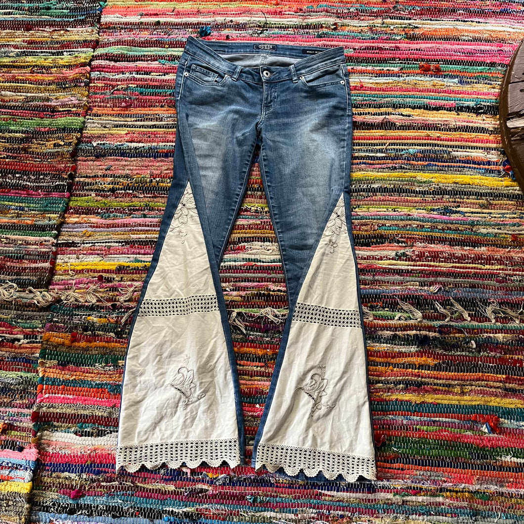 Upcycled Flared Denim Jeans ~ Festival ~ 70s Style ~