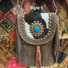 Load image into Gallery viewer, Tan Leather Tassel Gemstone Bag - Boho - Cowgirl - Hippie