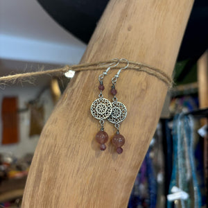 Strawberry Quartz Handmade Flower of life Drop Earrings