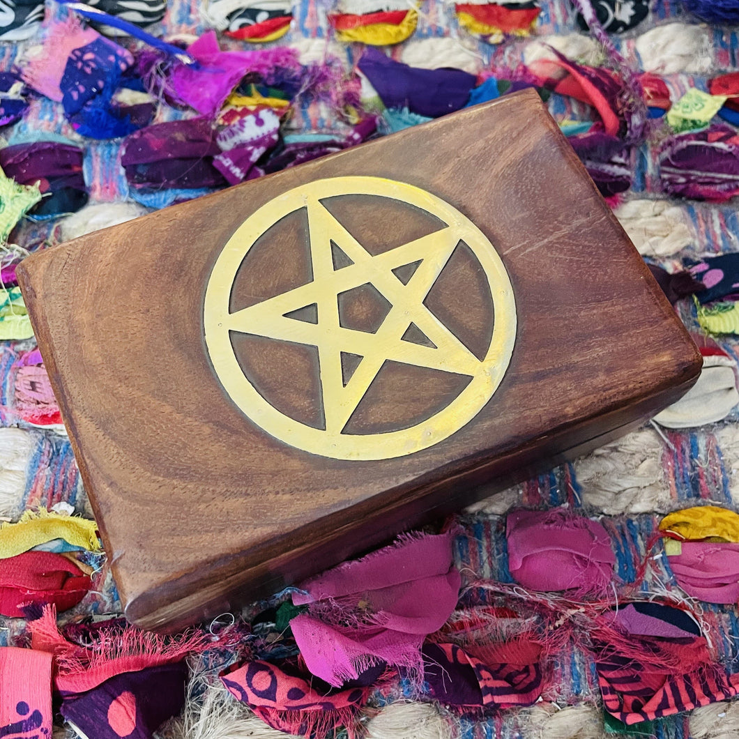 Pentagram Timber Brass Inlay Box