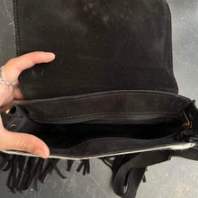 Load image into Gallery viewer, Black Leather Tassel Gemstone Bag - Boho - Cowgirl - Hippie