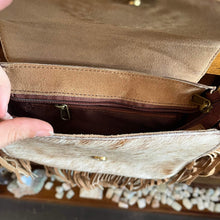 Load image into Gallery viewer, Tan Leather Tassel Gemstone Bag - Boho - Cowgirl - Hippie