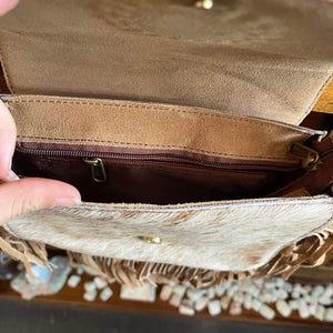 Tan Leather Tassel Gemstone Bag - Boho - Cowgirl - Hippie